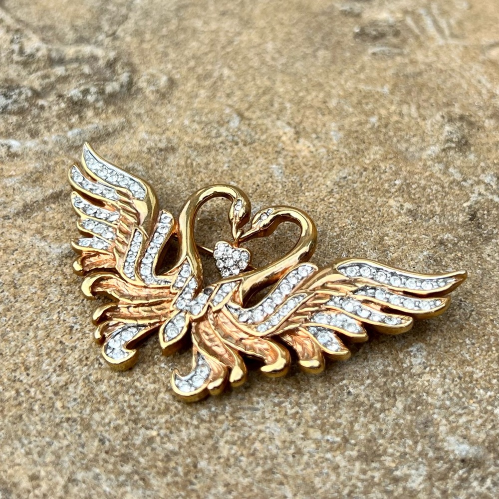 & Nolan Miller Gold tone Swan Brooch with crystal embellishments